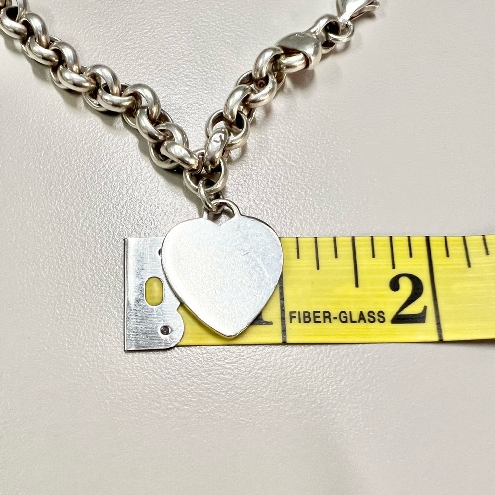 Vintage 925 Sterling Silver Heart Tag Charm Bracelet 7.75" - Picture 16 of 16